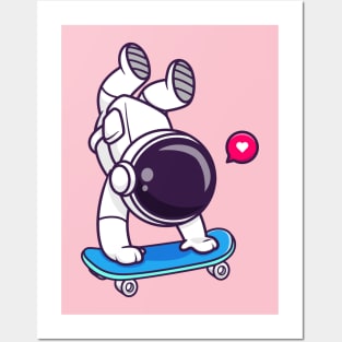 Cute Astronaut Playing Skateboard Cartoon Posters and Art